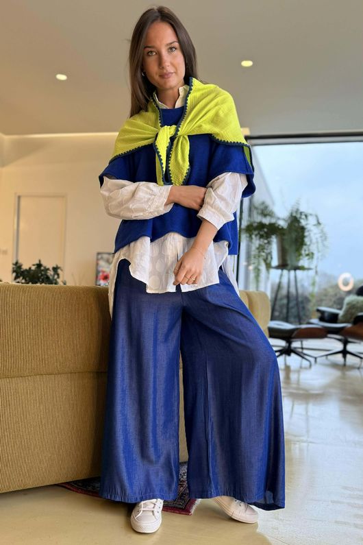 Pia Whipstitch Neckerchief Citronella & Navy